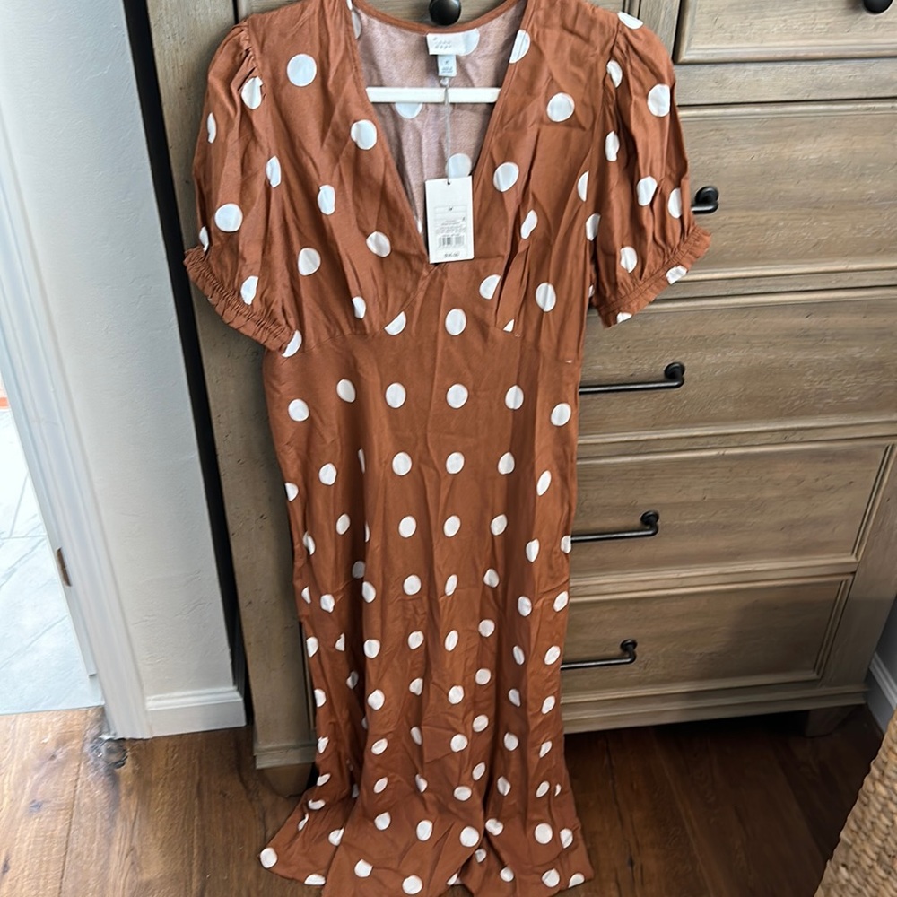 A New Day brown & white polka dot dress